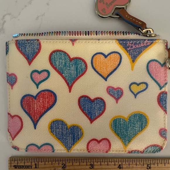 Dooney & Bourke Scribble Hearts Coated Canvas Rainbow zip around coin pu… - Picture 1 of 7